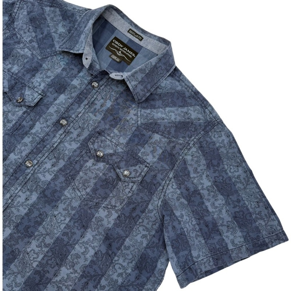 CODY JAMES XL Western Shirt Blue Paisley Stripe Pearl Snap Regular Fit Cowboy